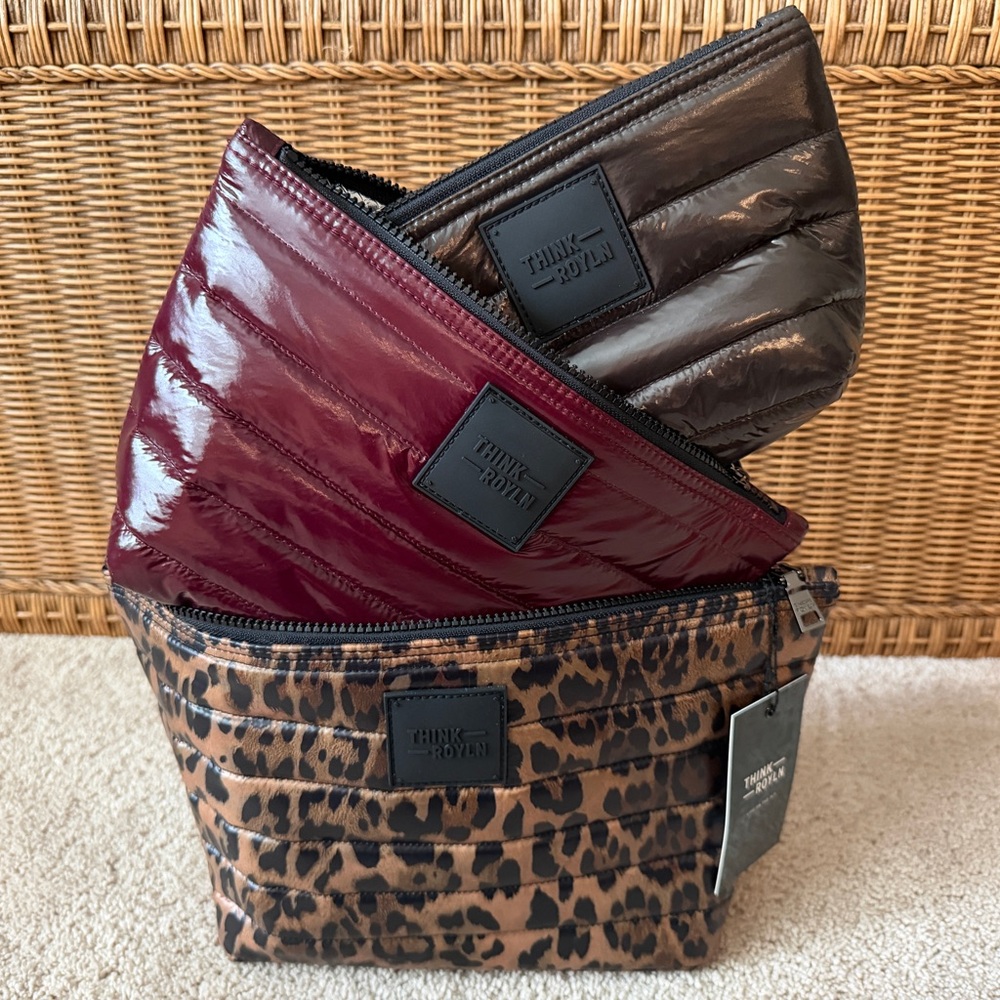 NWT THINK ROYLN Leopard, Burgundy, and Brown Bag Travel Trio